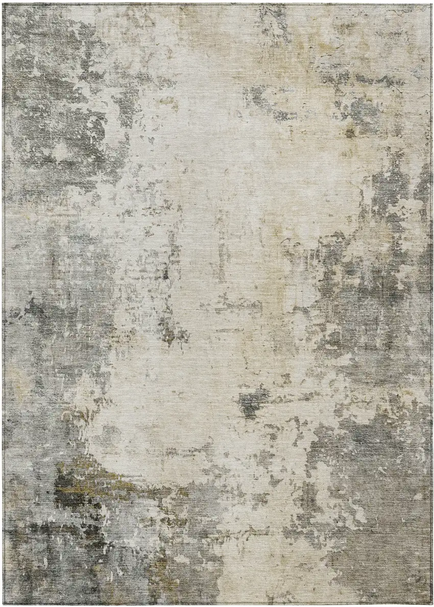 Pewter And Ivory Abstract Washable Indoor Outdoor Area Rug Photo 1