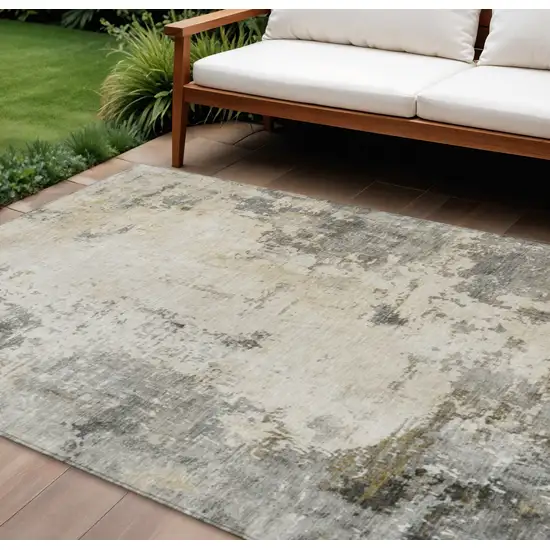 Pewter And Ivory Abstract Washable Indoor Outdoor Area Rug Photo 2