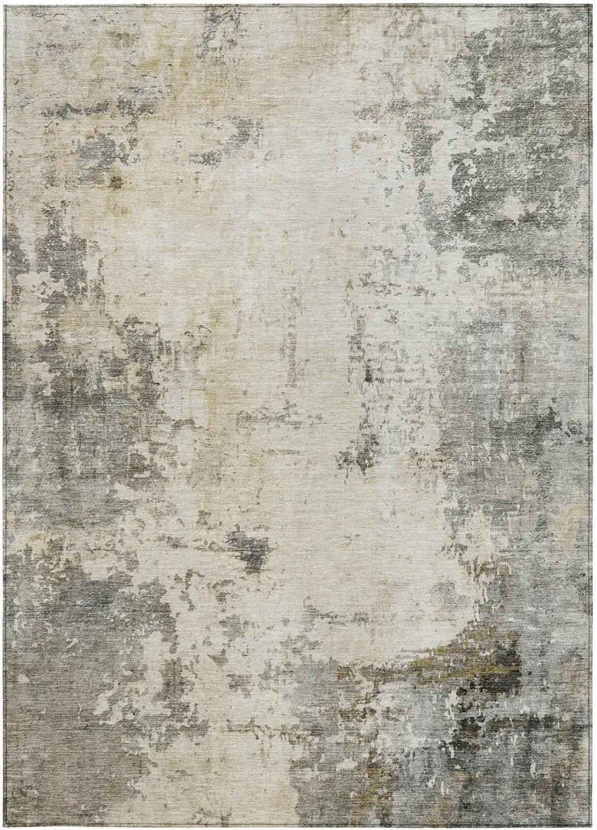 Pewter And Ivory Abstract Washable Indoor Outdoor Area Rug Photo 1