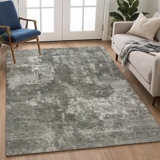 Pewter And Ivory Abstract Washable Indoor Outdoor Area Rug Photo 5
