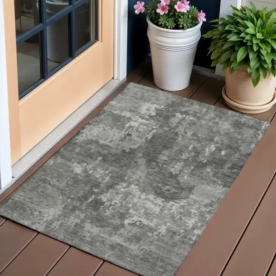 Pewter And Ivory Abstract Washable Indoor Outdoor Area Rug Photo 1