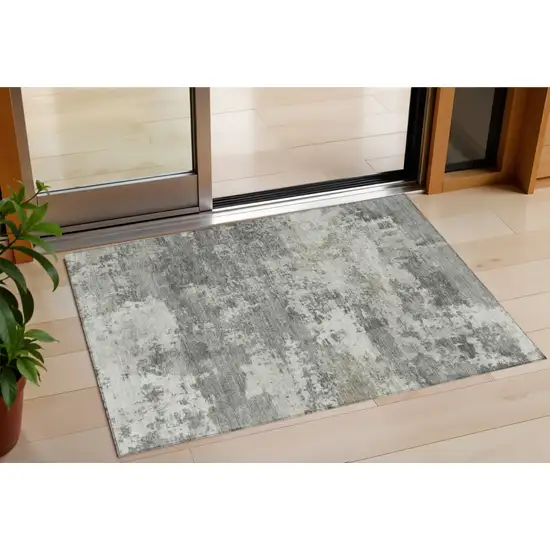Pewter And Ivory Abstract Washable Indoor Outdoor Area Rug Photo 1