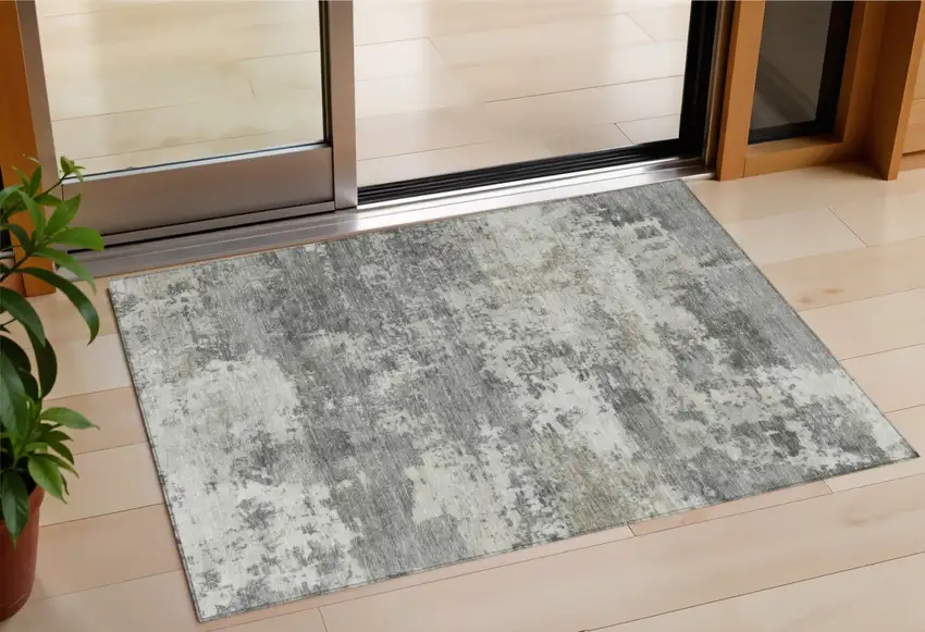 Pewter And Ivory Abstract Washable Indoor Outdoor Area Rug Photo 1