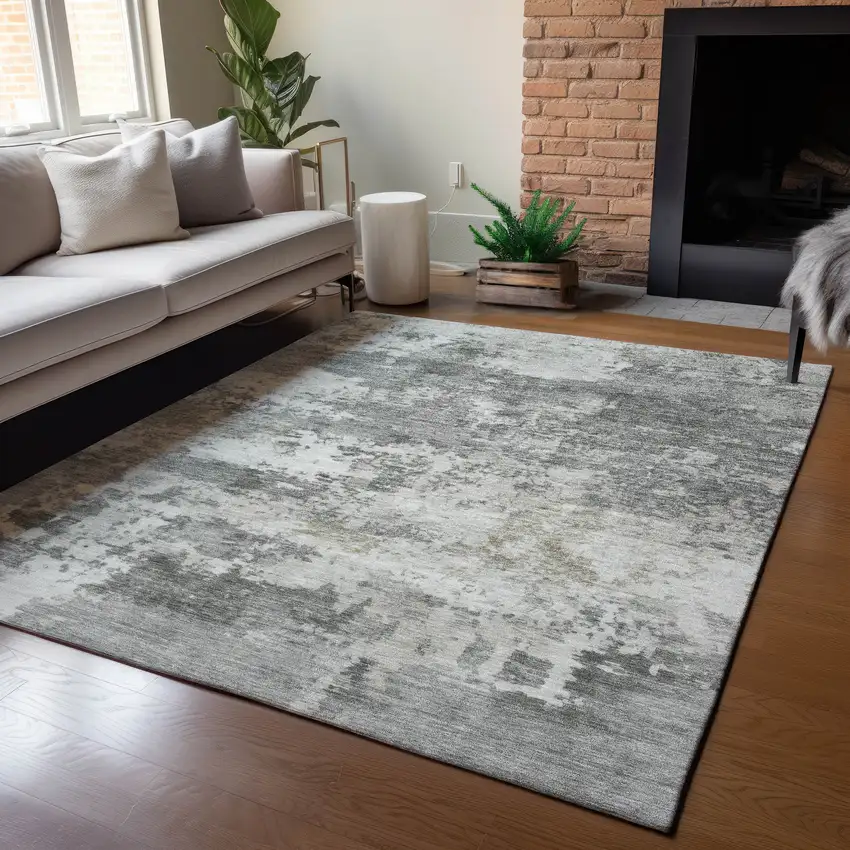 Pewter And Ivory Abstract Washable Indoor Outdoor Area Rug Photo 5
