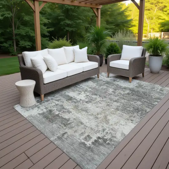 Pewter And Ivory Abstract Washable Indoor Outdoor Area Rug Photo 6
