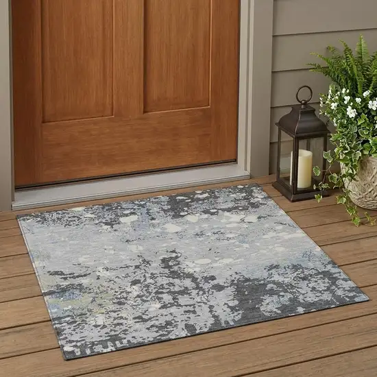 Pewter And Ivory Abstract Washable Indoor Outdoor Area Rug Photo 1