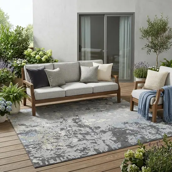 Pewter And Ivory Abstract Washable Indoor Outdoor Area Rug Photo 1