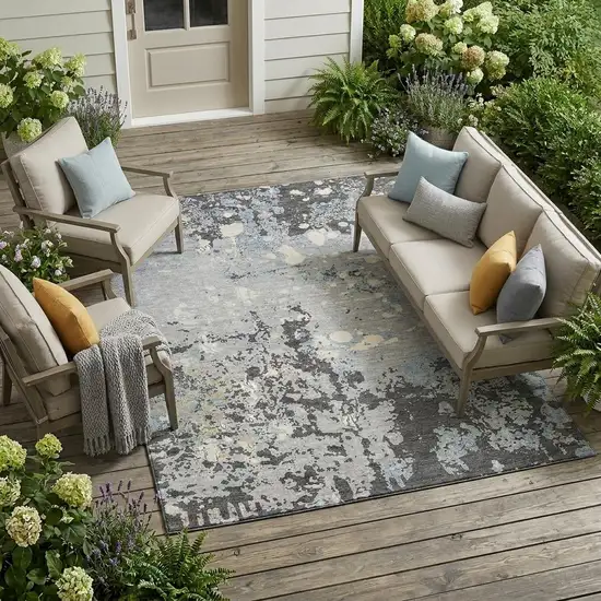 Pewter And Ivory Abstract Washable Indoor Outdoor Area Rug Photo 1