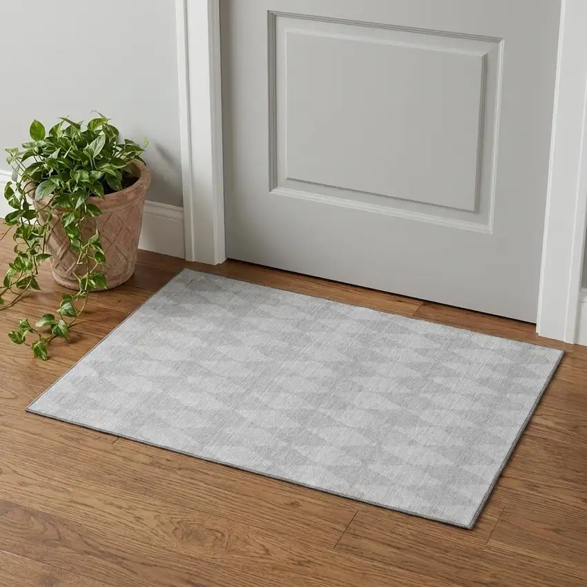 Pewter And Ivory Diamond Washable Area Rug With UV Protection Photo 1