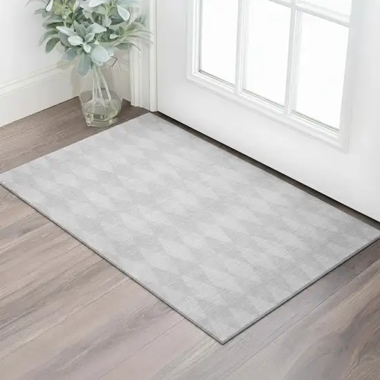 Pewter And Ivory Diamond Washable Area Rug With UV Protection Photo 1