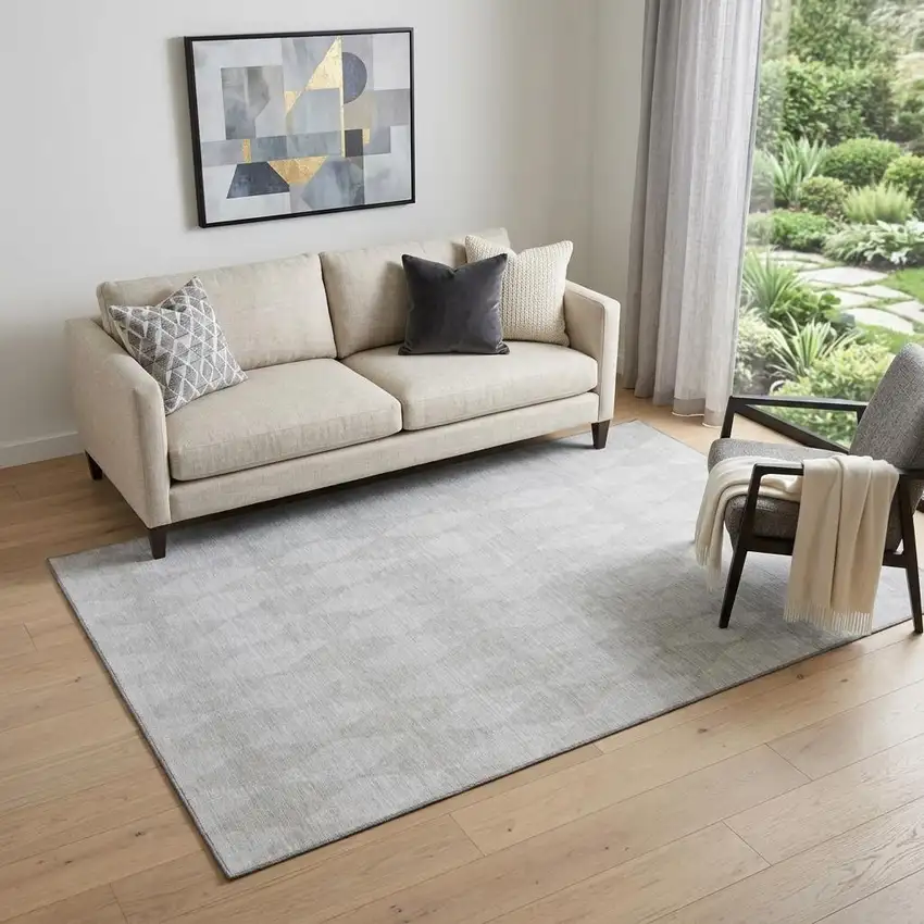Pewter And Ivory Diamond Washable Area Rug With UV Protection Photo 1