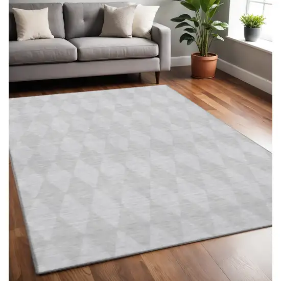 Pewter And Ivory Diamond Washable Area Rug With UV Protection Photo 2