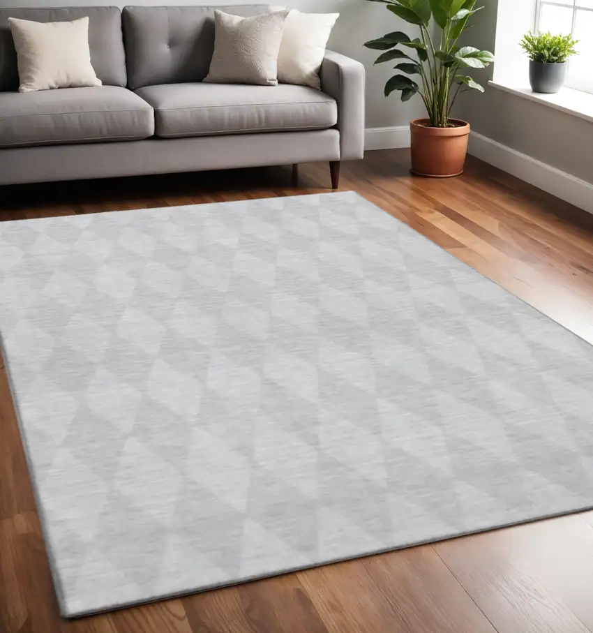 Pewter And Ivory Diamond Washable Area Rug With UV Protection Photo 2