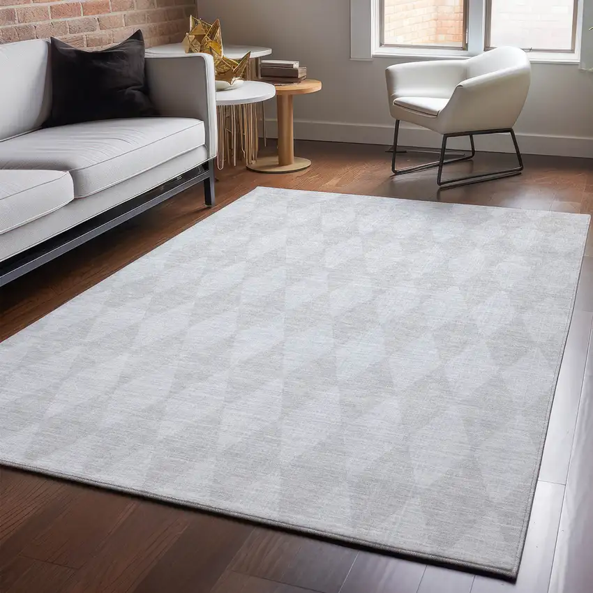 Pewter And Ivory Diamond Washable Area Rug With UV Protection Photo 5