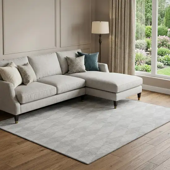 Pewter And Ivory Diamond Washable Area Rug With UV Protection Photo 1