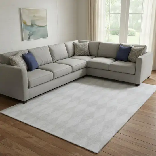 Pewter And Ivory Diamond Washable Area Rug With UV Protection Photo 2