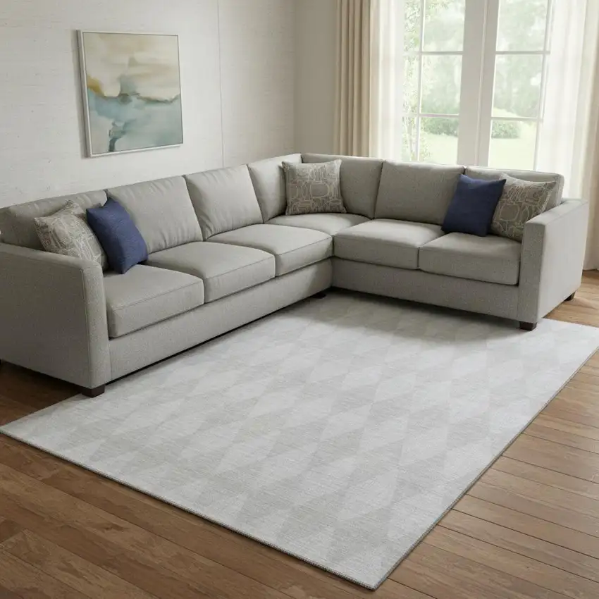 Pewter And Ivory Diamond Washable Area Rug With UV Protection Photo 2