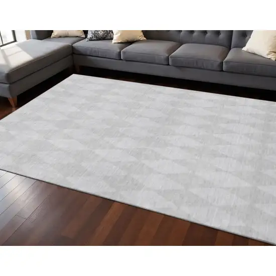 Pewter And Ivory Diamond Washable Area Rug With UV Protection Photo 2