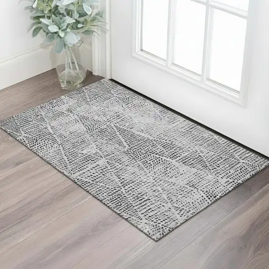 Pewter And Ivory Diamond Washable Area Rug With UV Protection Photo 1