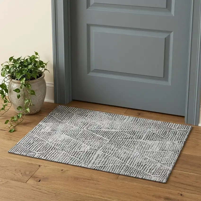 Pewter And Ivory Diamond Washable Area Rug With UV Protection Photo 1