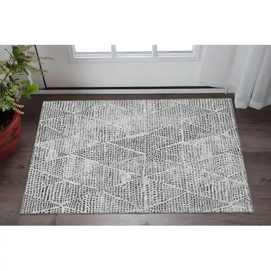 Pewter And Ivory Diamond Washable Area Rug With UV Protection Photo 2