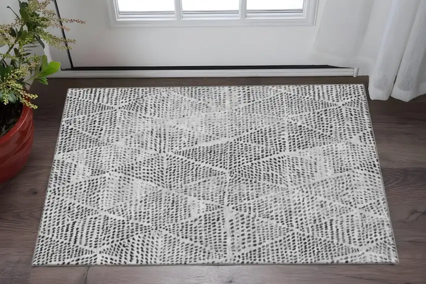 Pewter And Ivory Diamond Washable Area Rug With UV Protection Photo 2