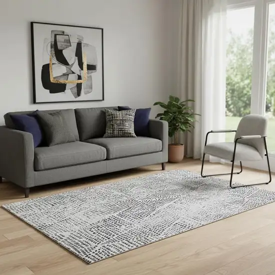 Pewter And Ivory Diamond Washable Area Rug With UV Protection Photo 1