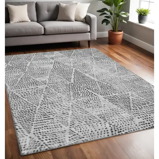 Pewter And Ivory Diamond Washable Area Rug With UV Protection Photo 2
