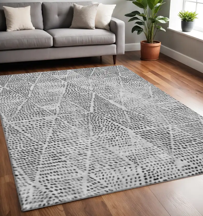 Pewter And Ivory Diamond Washable Area Rug With UV Protection Photo 2