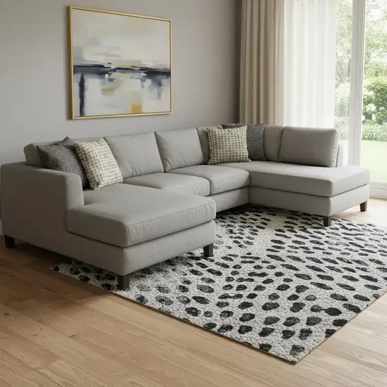 Pewter And Ivory Diamond Washable Area Rug With UV Protection Photo 2