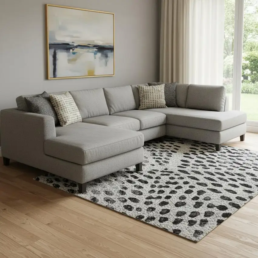 Pewter And Ivory Diamond Washable Area Rug With UV Protection Photo 2