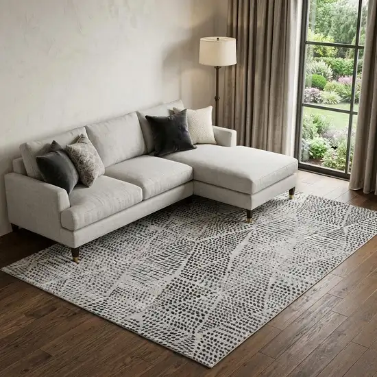 Pewter And Ivory Diamond Washable Area Rug With UV Protection Photo 1