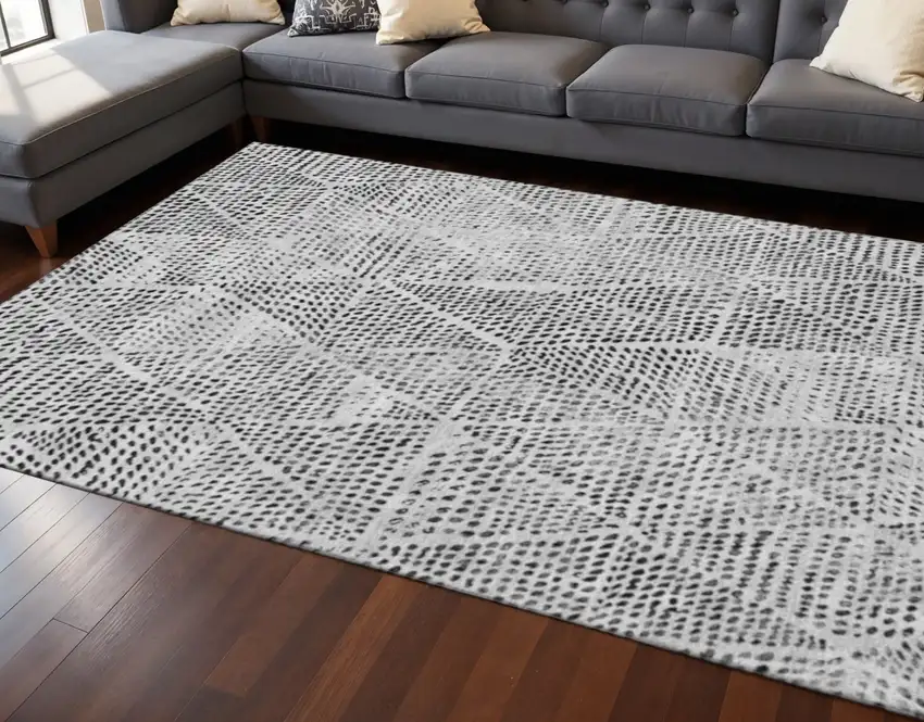 Pewter And Ivory Diamond Washable Area Rug With UV Protection Photo 2