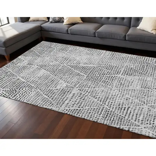 Pewter And Ivory Diamond Washable Area Rug With UV Protection Photo 2