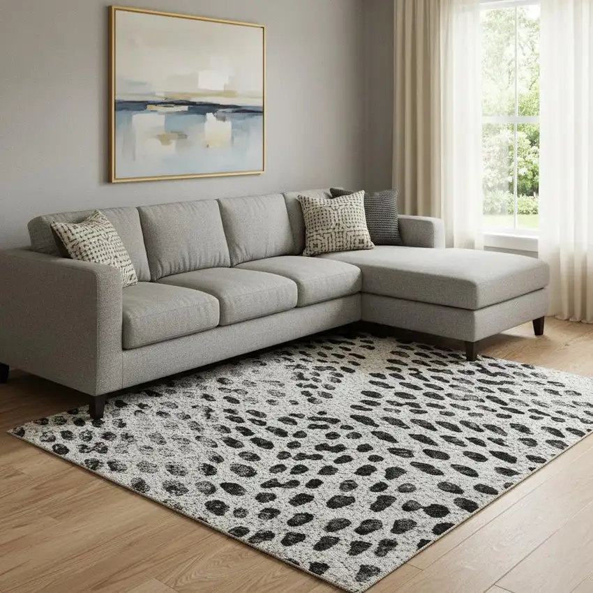 Pewter And Ivory Diamond Washable Area Rug With UV Protection Photo 2