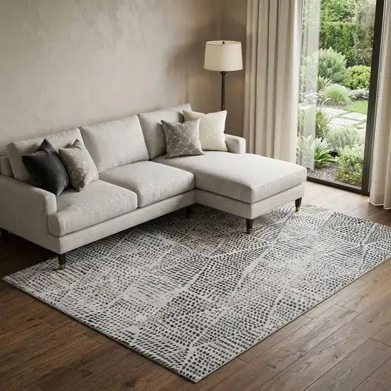 Pewter And Ivory Diamond Washable Area Rug With UV Protection Photo 1