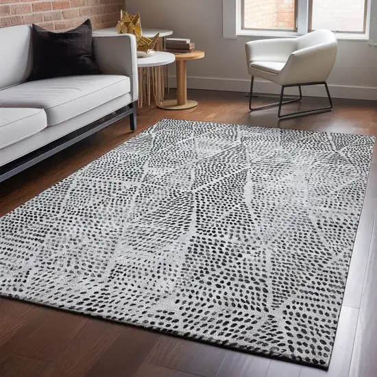 Pewter And Ivory Diamond Washable Area Rug With UV Protection Photo 5