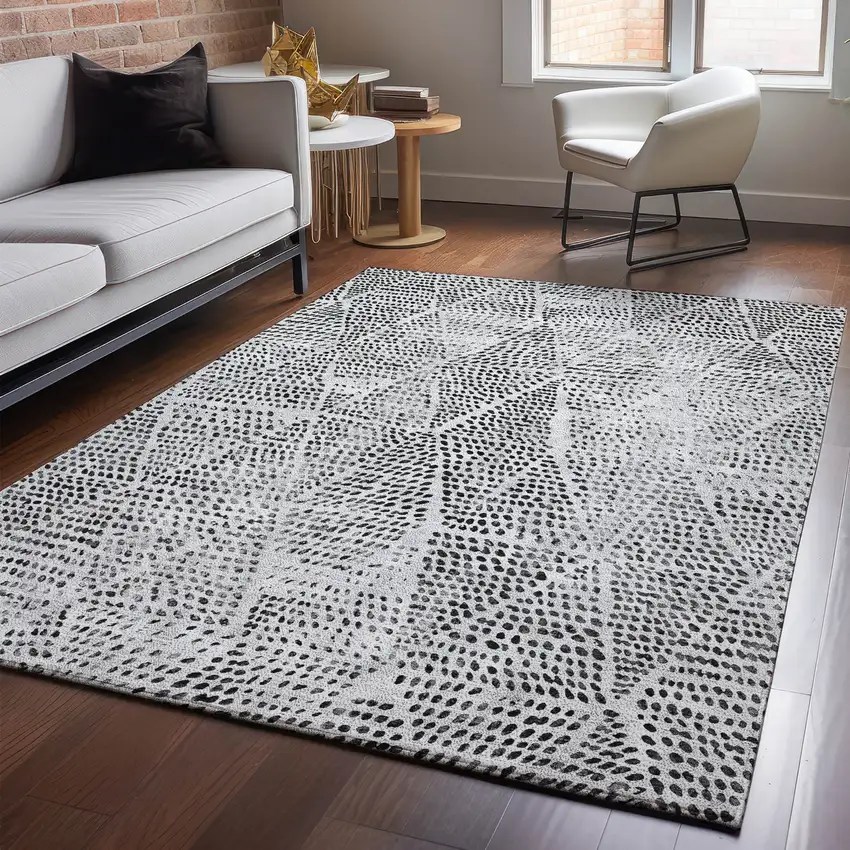 Pewter And Ivory Diamond Washable Area Rug With UV Protection Photo 5