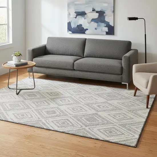 Pewter And Ivory Diamond Washable Area Rug With UV Protection Photo 2