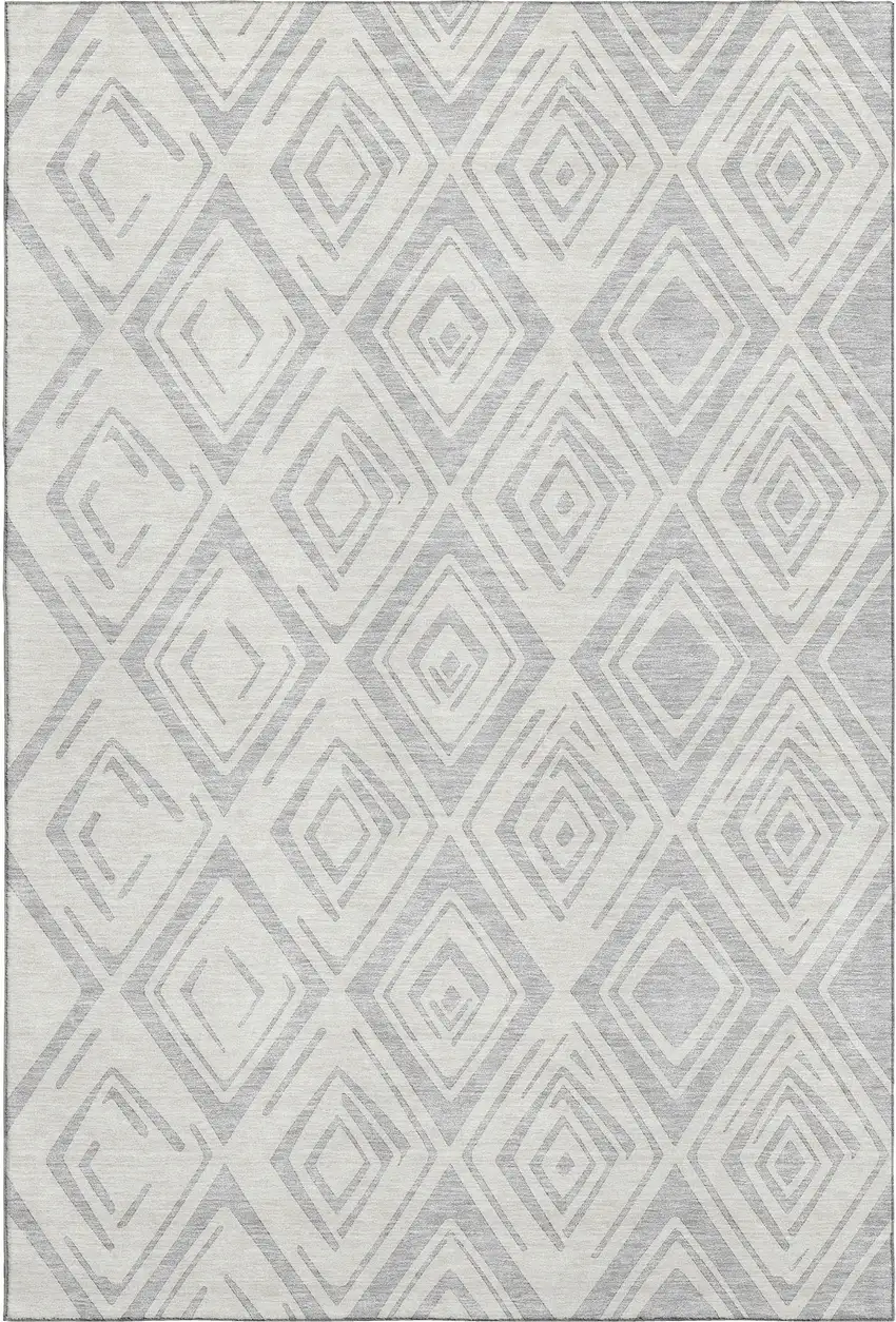 Pewter And Ivory Diamond Washable Area Rug With UV Protection Photo 1