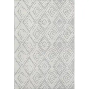Photo of Pewter And Ivory Diamond Washable Area Rug With UV Protection