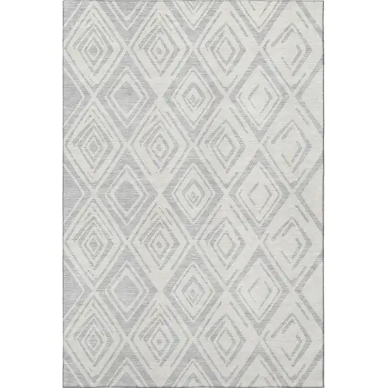 Pewter And Ivory Diamond Washable Area Rug With UV Protection Photo 4