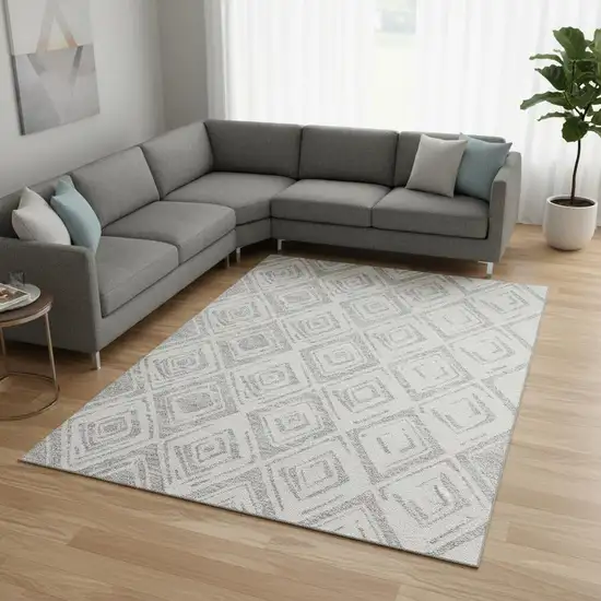Pewter And Ivory Diamond Washable Area Rug With UV Protection Photo 2