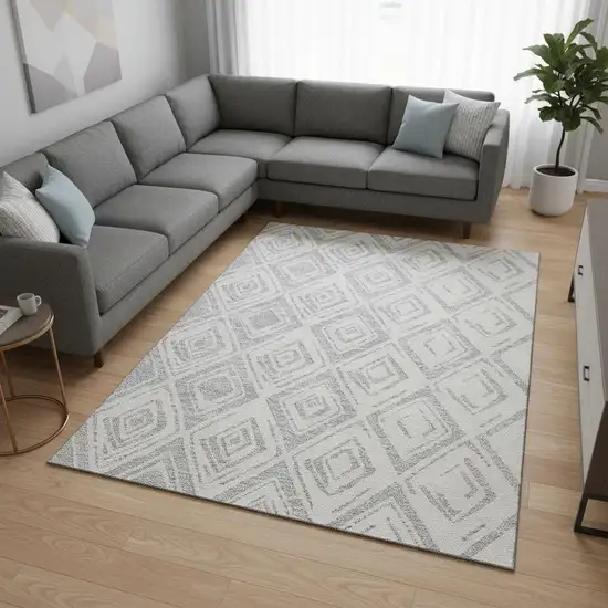 Pewter And Ivory Diamond Washable Area Rug With UV Protection Photo 2