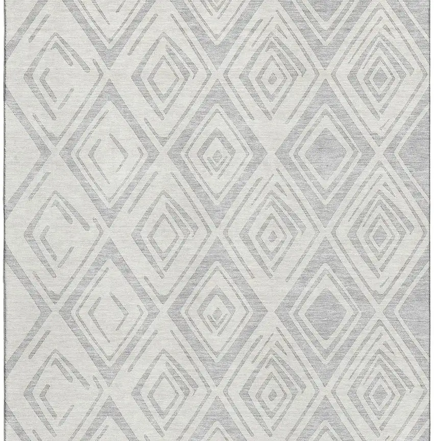 Pewter And Ivory Diamond Washable Area Rug With UV Protection Photo 4