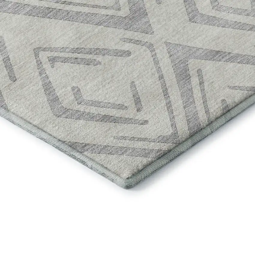Pewter And Ivory Diamond Washable Area Rug With UV Protection Photo 8