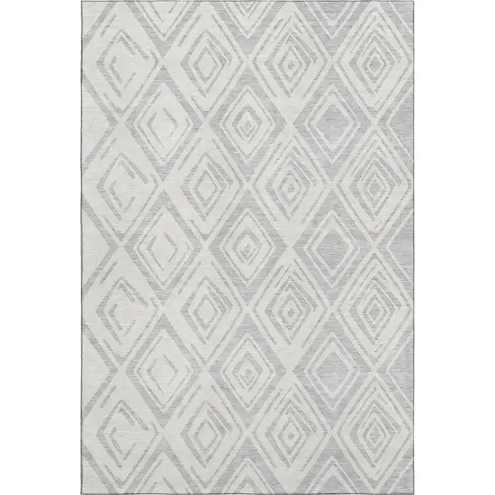 Pewter And Ivory Diamond Washable Area Rug With UV Protection Photo 1