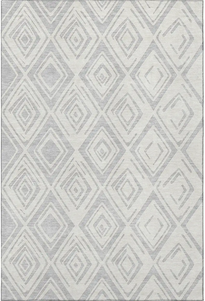 Pewter And Ivory Diamond Washable Area Rug With UV Protection Photo 4