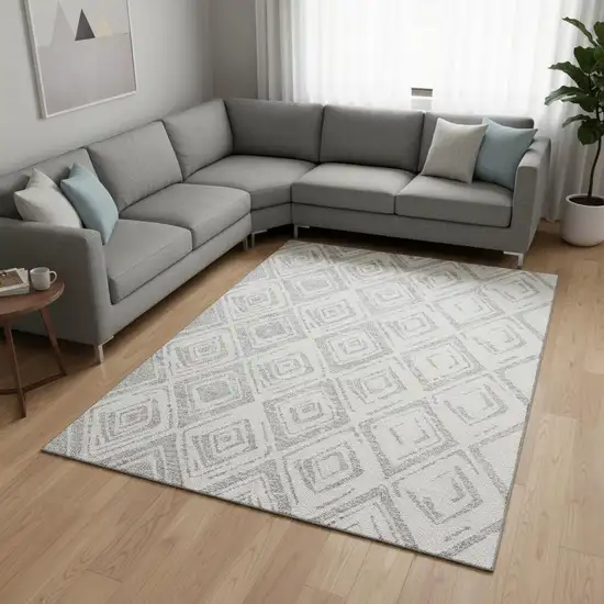 Pewter And Ivory Diamond Washable Area Rug With UV Protection Photo 2