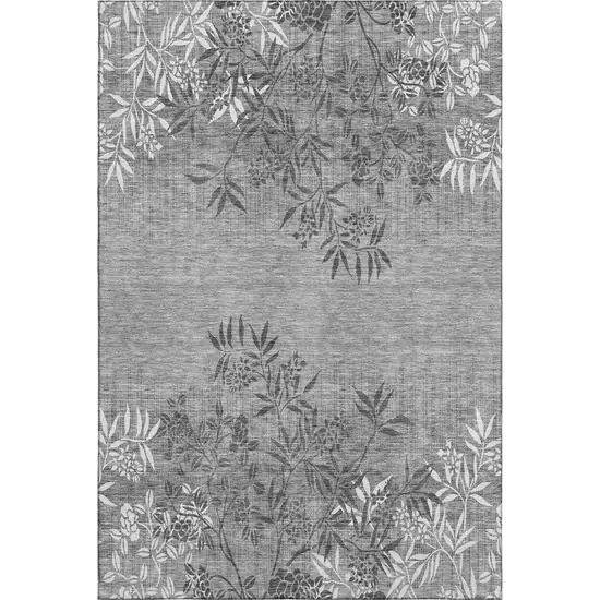 Pewter And Ivory Floral Washable Area Rug With UV Protection Photo 1